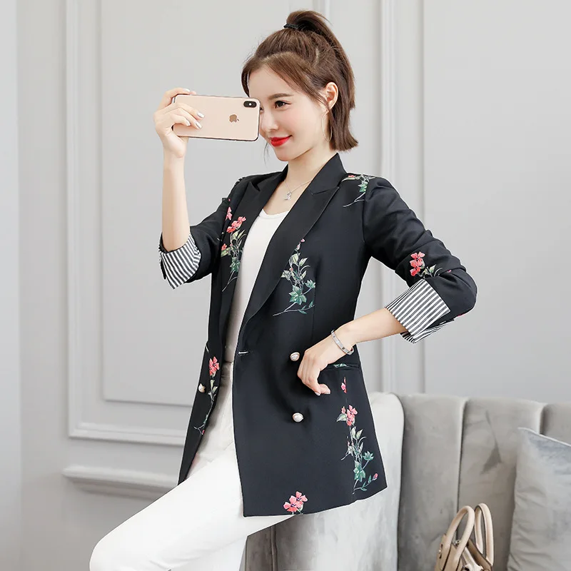 

Casual Small Suit Women's 2019 Autumn New Style Korean-style Fashion Elegant Printed Versatile Slim Fit Double Breasted Coat Wom