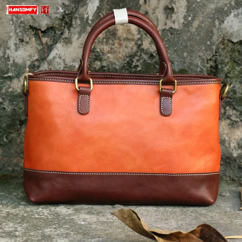 

Women Handbag Shoulder Bag Briefcase Ladies Crossbody Bags First Layer Cowhide Vintage 2022 Original Vegetable Tanned Leather