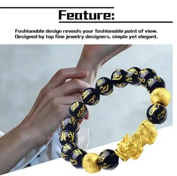 

1PC Golden Pixiu Obsidian Bracelet Feng Shui Black Bead Alloy Wealth Bracelet Charm Handmade Lucky Amulet Bracelet Gift