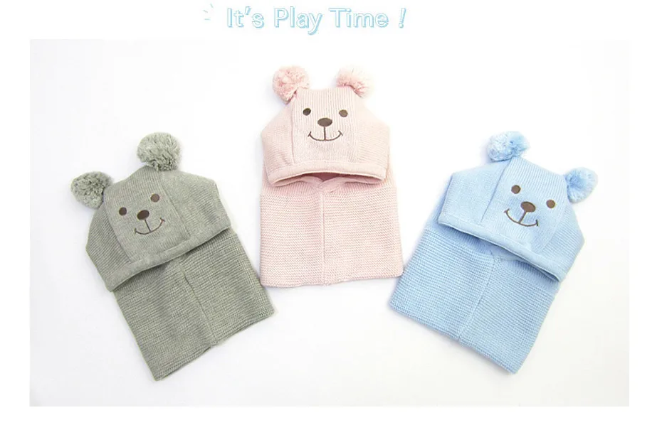 Детская зимняя шапка, теплая вязаная детская шапочка для девочек и мальчиков, шапка с помпоном, шарф, теплая флисовая подкладка, милые детские шапки с медвежьими ушками