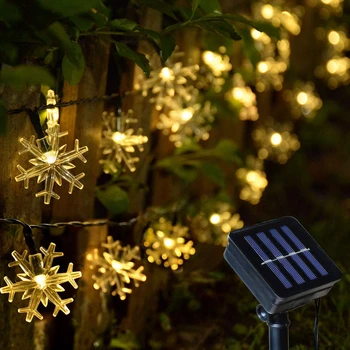 

5M 10M LED Snowflake String Lights Snow Fairy Garland Decoration for Christmas tree New Year Room Valentine's day Solar Operated
