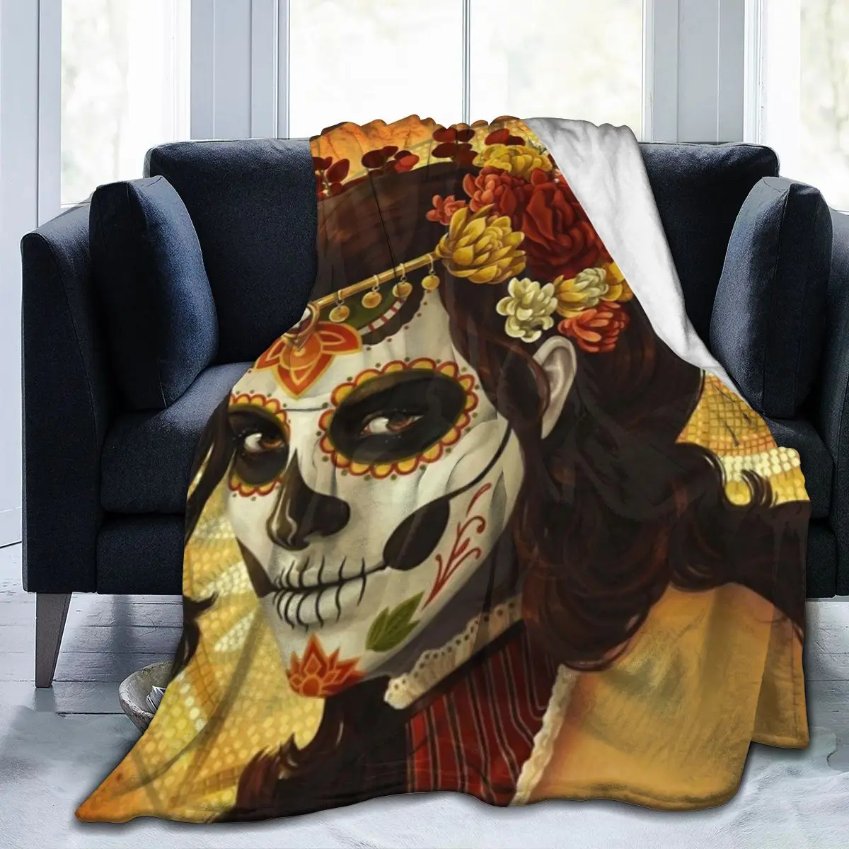 Floral Skull Design Soft Blankets For Bed Couch Sofa All Season Warm Flower Fleece Blanket Dropship Decorative Flannel Throws | Дом и сад