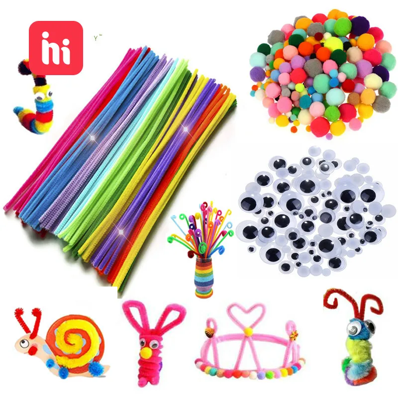 

Colorful Plush Sticks Wool Pompoms Materials Kids DIY Montessori Craft Pipe Math Counting Education Stick Child Puzzles Toy ZXH