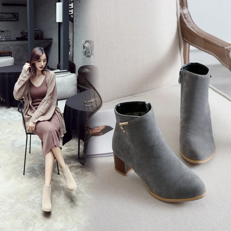 Kolnoo Winter New Style Womens Thick Heels Boots All Matching Classic Dress Boots Large Size 34-50 Evening Fashion Short Shoes