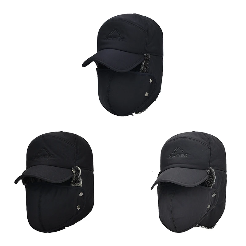 Русские шапки, Мужская утолщенная Кепка Skullies, бейсбольная кепка s, теплая и ветрозащитная Кепка с ушками и маской, зимняя шапка-бомбер