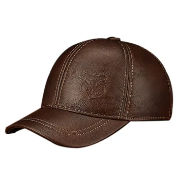 

2019 New Winter Hats with Ear Flaps Men's Genuine Leather Baseball Caps Men 's hat