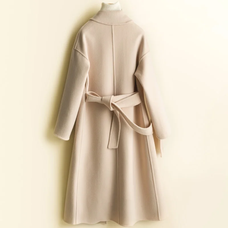 Шерсть осень/зима пальто женский кардиган двухстороннее шерстяное пальто с поясом модная однотонная женская шерстяная куртка G805
