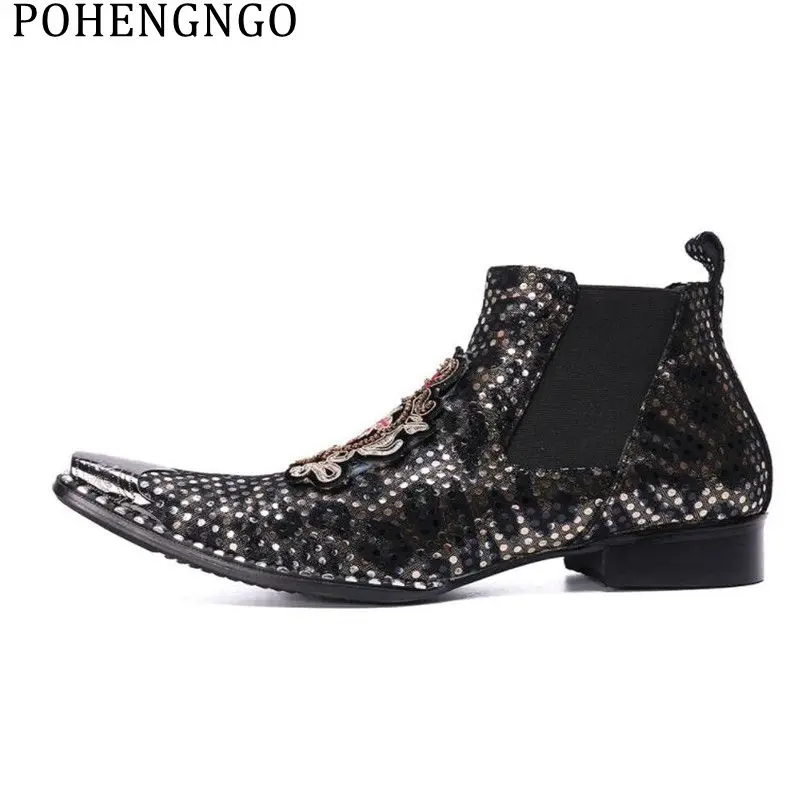 Fashion New Embroidered Men Office Cowboy Boots Sequins Dress Wedding Boots plus-size Men Casual High-top Martin Boots