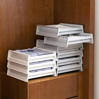 

Single Layer Stackable Drawer Type Wardrobe Storage Basket Layered Clothes Partition Bedroom Wardrobe Compartment Storage