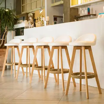 

Solid wood bar stool European bar chair retro rotating high stool creative modern minimalist back bar stool