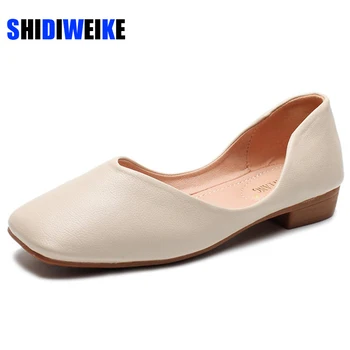 

New 2020 Arrivals Autumn Female Flats Women's Square Toes Flat Soft Leather Shoes Woman Comfort Walking Casual Shoes SIZE 32-43