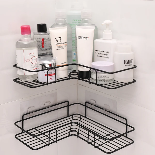 1pc Bathroom Kitchen Punch Corner Frame, Shower Shelf, Wrought Iron Shampoo  Storage Rack Holder With Suction Cup, Bathroom Accessories