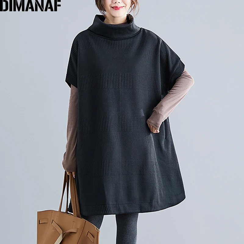 DIMANAF Winter Plus Size Women Sweatshirts Pullovers Female Tops Shirts Turtleneck Big Size Loose Casual Thick