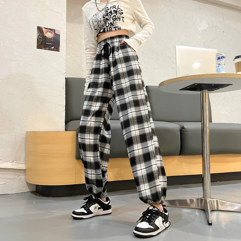 Уличная одежда JMPRS женские клетчатые брюки с высокой талией осенние шаровары