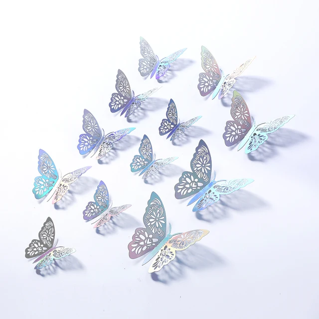 12Pcs 4D Hollow Butterfly Wall Sticker DIY Home Decoration Wall Stickers wedding Party Wedding Decors Butterfly Kids Room Decors silver 2