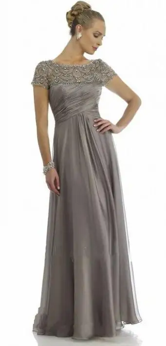 Бусы декольте Рубашка с короткими рукавами шифоновое платье для выпускного вечера длиной в Пол, для мамы невесты платье для девочек Свадебная вечеринка