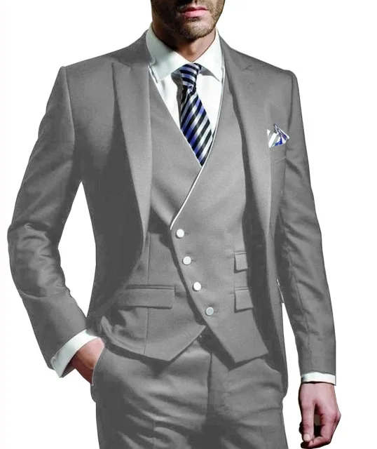 Горячая магнит мужские Slim Fit 3 шт. костюмы бизнес жениха смокинг блейзер для свадьбы выпускного вечера(Блейзер+ жилет+ брюки - Цвет: as the image