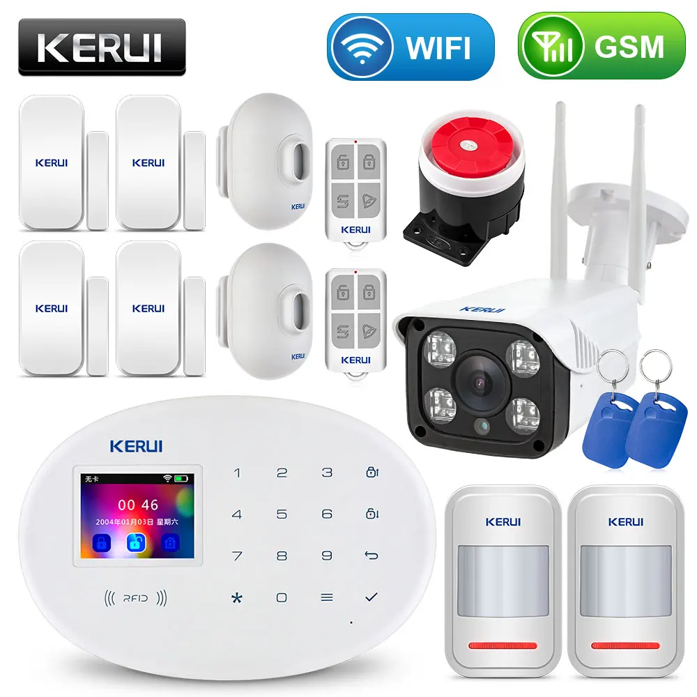 Alarm KIT6 KERUI wifi GSM домашняя система охранной сигнализации с 2,4 дюймов TFT сенсорной панелью приложение управление RFID карта беспроводной умный дом Охранная сигнализация - Цвет: Alarm KIT6