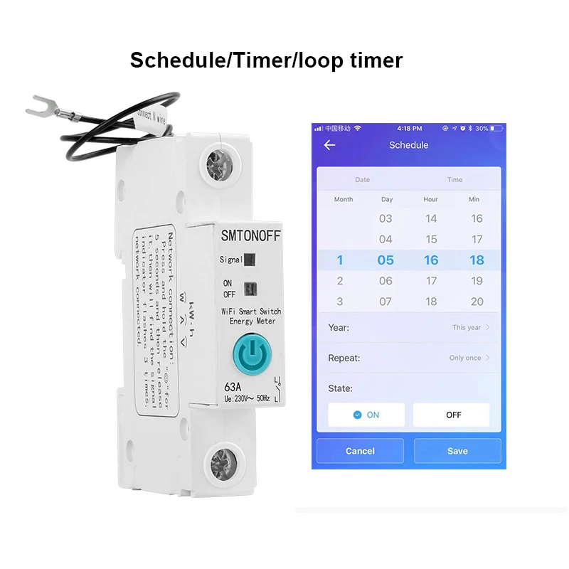 18mm 1p din rail  WIFI Smart Switch energy meter remote control caculate powersumption with Alexa and google home for smart home