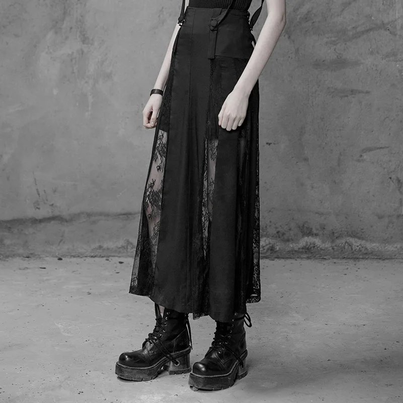 Женская кружевная юбка в готическом стиле черная длинная панк рейв с цветочным