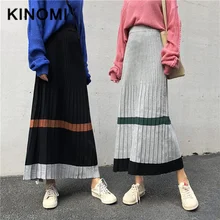 KINOMI, новинка, Осень-зима, шикарные женские вязаные длинные юбки, высокая талия, Harajuku, тюлевые, прямые, до середины икры, винтажные юбки для девушек