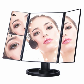 

LED 22 Light Makeup Mirror Touch Screen Table Desktop Makeup 1X/2X/3X/10X Magnifying Mirrors Vanity 3 Folding Adjustable Mirror