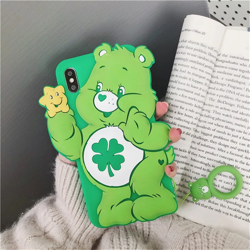 3D мультяшный цветной коричневый медведь силиконовый чехол для iPhone 11 pro max X XS MAX XR 7 8 6 6s Plus милый чехол для телефона чехол s - Цвет: Green case
