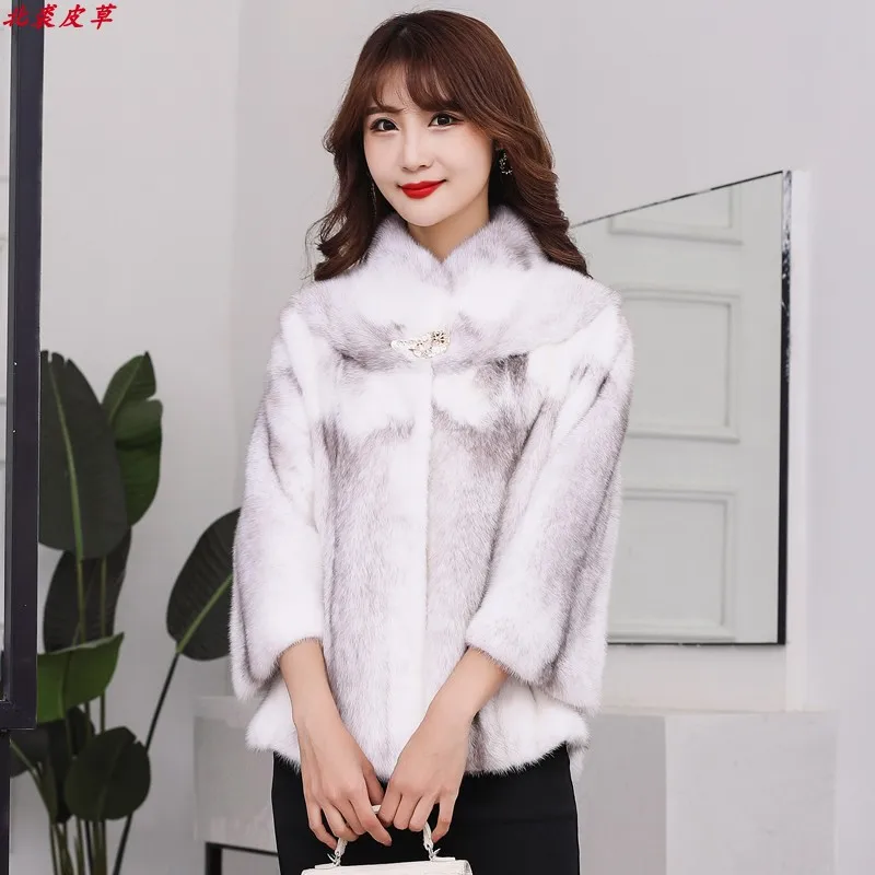 

women's short outerwear jacket coat 2019 winter new stand collar fashion wave genuine whole mink fur coat