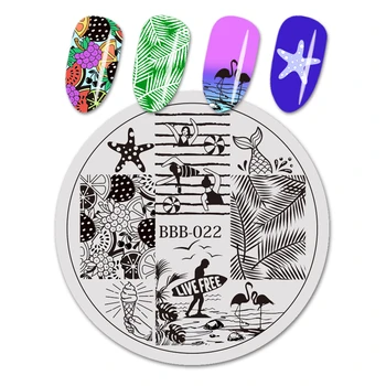 

Round Summer Fruit Beach Swimming Nail Art Stamping Templates Tropical Pattern Image Plates Nail Template Mold Nail Art Tools