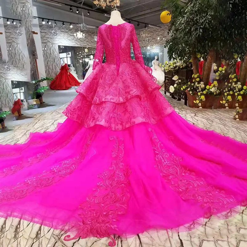 LSS295 Magenta kleider braut hochzeit party langen ärmeln muslimischen  abendkleider lange ballkleid feier kleid robr de soire|Evening Dresses| -  AliExpress