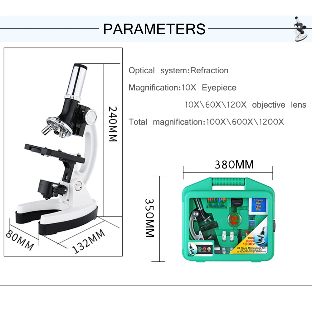All-Metal Digital Microscope With Cover Slide Tweezer Kit Biological Microscope Children Lab Scientific Microscope 100X to 1200X