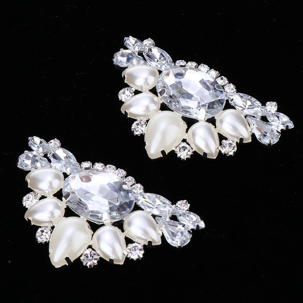2x  Bridal Wedding Shoes Decorative Diamante Flower High Heel Shoe Clips Charms Decor Faux Pearl Shoe Buckle