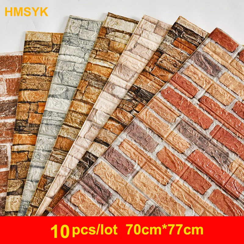 

10pcs 3D Stereo Retro Cultural Brick Wall Sticker Shop Wall Renovation Waterproof Foam Brick Sticker Self-adhesive Wallpaper