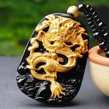 

Black Obsidian Carving Dragon Lucky Amulet Pendant Necklace pendant