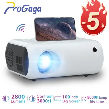 ProGaga-miniproyector portátil para cine en casa, dispositivo de proyección 3D de 1080 lúmenes, con WiFi, para vídeo HD de 2800 P, para teléfono móvil