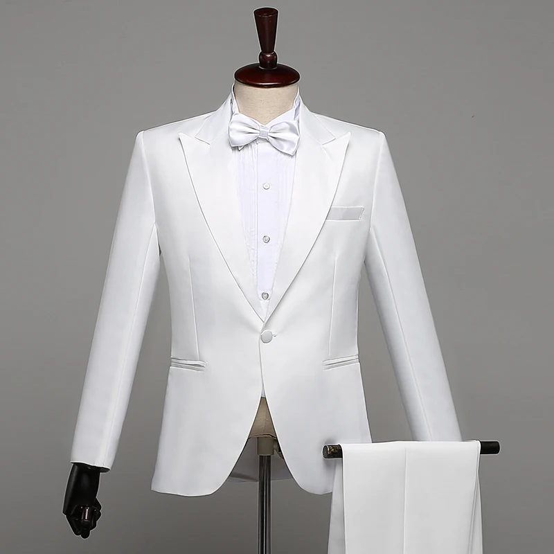 Men Prom Suits Men'S Shawl Lapel White Black Two-Piece Jacket Pants Suit Slim Evening Party Stage Show Performance Wedding Suit Men Prom Suits Men'S Shawl Lapel White Black Two-Piece Jacket Pants Suit Slim Evening Party Stage Show Performance Wedding Suit