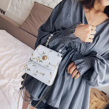

Fashion Women PU Leather Pearl Handle Clutch Shoulder Bag Chain Handbag Travel Tote Handbags