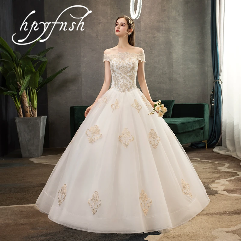 

OPZC Ball Gowns Boat neck Off white Tulle Retro Wedding Dresses 2019 Korean Bridal Gown Dress Marriage Fashion 68