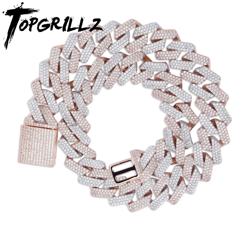 Baratos TOPGRILLZ 20mm Miami nueva caja de cierre Cadena de eslabón cubano pesado helado collar de circón gargantilla Bling joyas de Hip hop para hombres