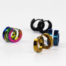 Pequenos Brincos de Argola Prata Ouro 316L Aço Inoxidável Brinco de Argola para Mulheres Homens Anéis de Orelha Clipe Colorido Círculo Brincos e0213(China)