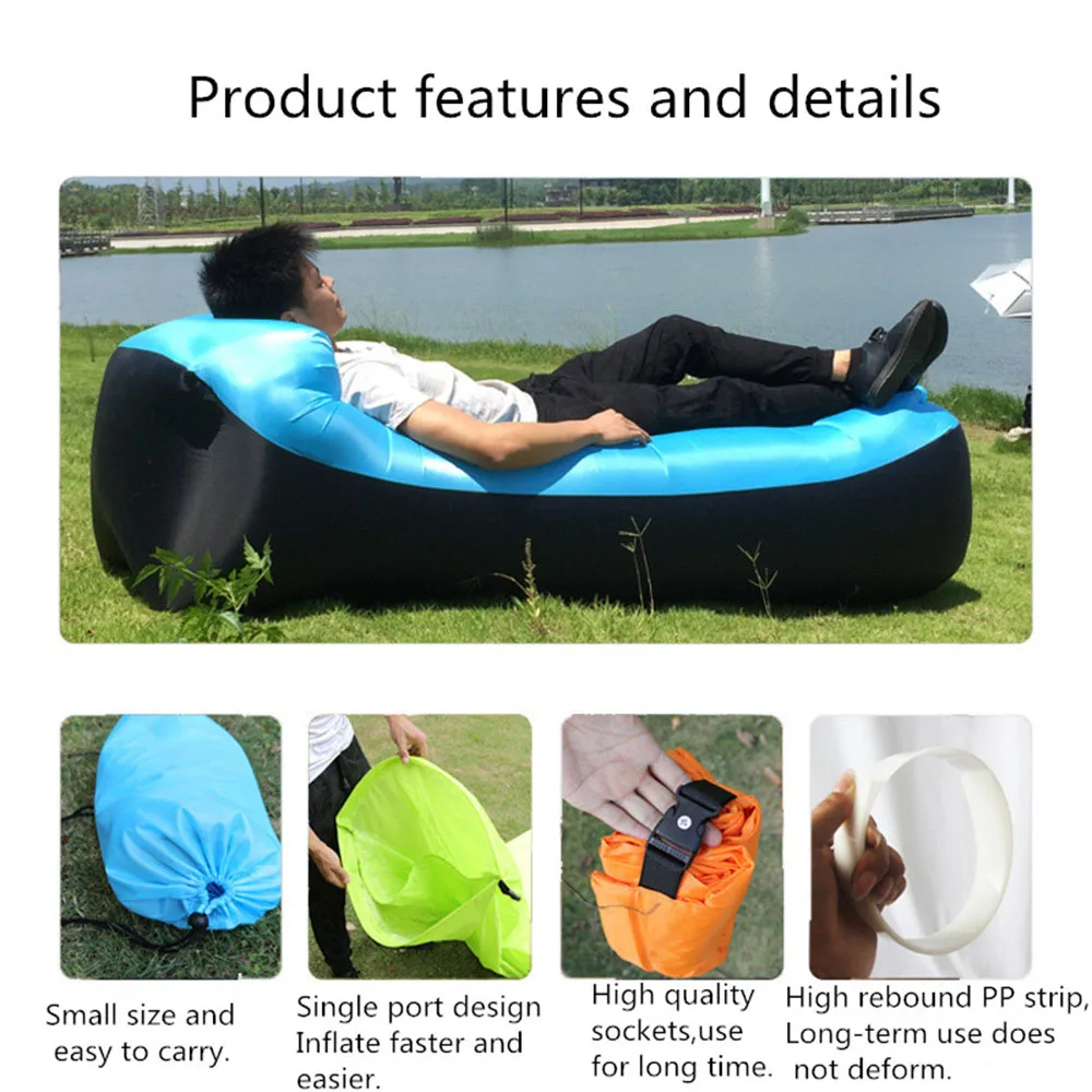 

New pillow sofa portable inflatable lazy sofa, with pillow, camping trip rainbow air sofa sleeping bag recliner air bed