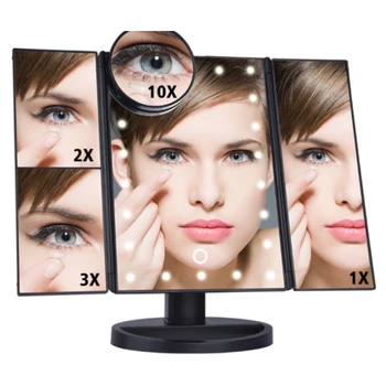 

22 LED Light Mirror Adjustable Makeup Mirror Beauty Mirror Tabletop USB Three-Fold Makeup Mirror Smart Touch Beauty Mirror
