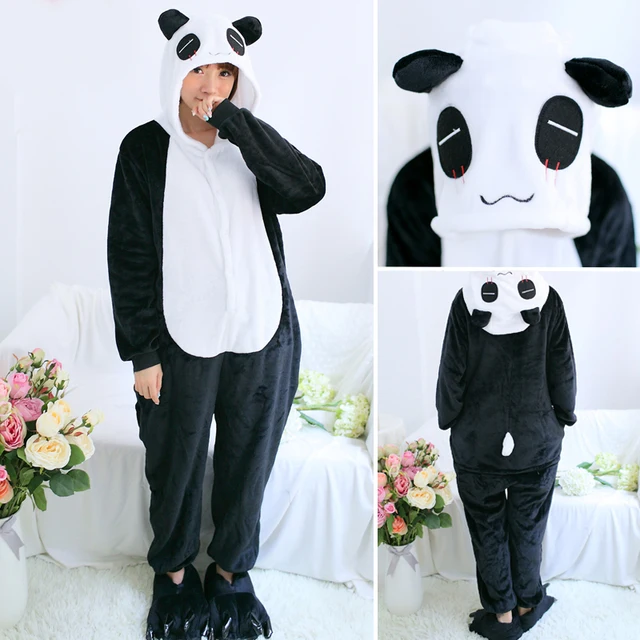 Women Unicorn Totoro Panda Onesies Unisex Winter Men Bear Onesies Kids Nightwear Anime Cosplay Costume Flannel Sleepwear Pajamas Panda