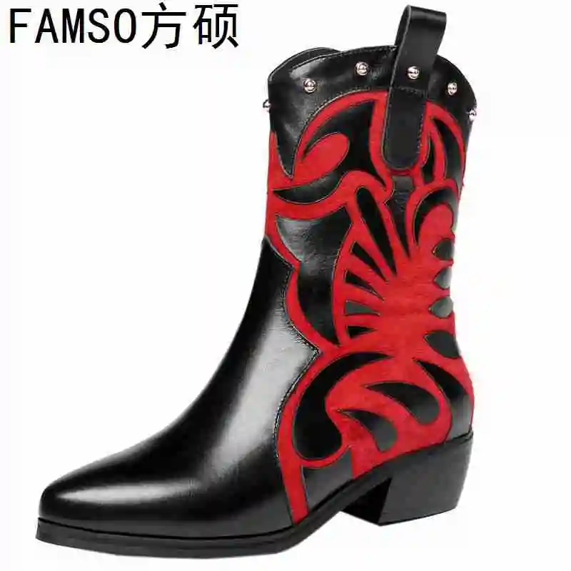 FAMSO/2019 г. Обувь женские Ботинки на каблуке пикантные ботинки из натуральной кожи с