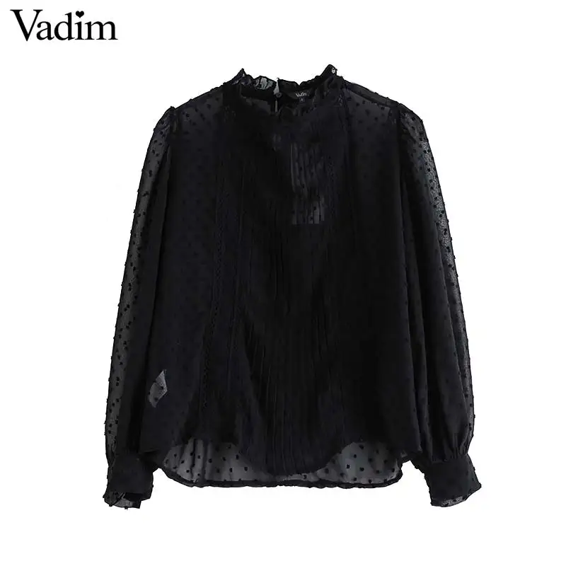 Женское элегантное платье vadim черная сетчатая блузка кружевная открытая Лоскутная прозрачная рубашка Женская Повседневная уютная однотонные Блузы LB473