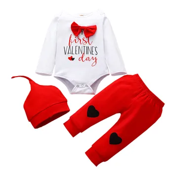 

Newborn Infant Baby Boys Valentine's Day Heart Print Romper Plaid Pants Outftis