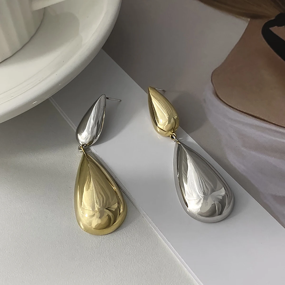 AENSOA Luxury Gold Silver Color Geometric Water Drop Earring Delicate Simple Long Metal Dangle Earrings Wedding Jewelry Pendant - Image 5