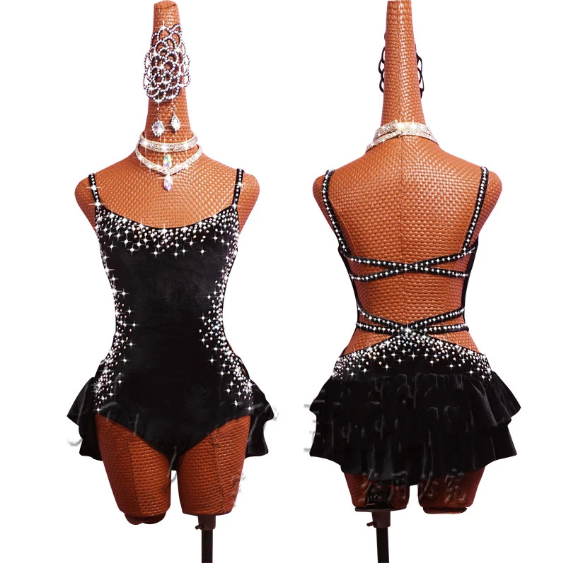 Костюм для латинских танцев платье для выступлений Саса Танец Сальса комбинезон черный сексуальный галстук# LD0076