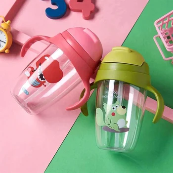 

350ML Cute Cartoon Children Feeding Bottle Safe Silicone Training Cups Bottle For Kids Baby Strawing Water Cup With Handle