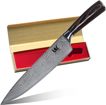

7CR17 Stainless Steel 8 inch Chef Knife Laser Pattern Blade Kitchen Knife with Color Wood Handle Slicing Carving Cooking Knives